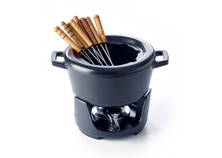 Nori Service à Fondue Fonte Emaillée Noir Mat 2 L