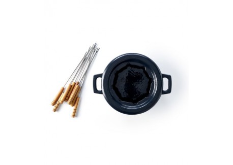 Nori Service à Fondue Fonte Emaillée Noir Mat 2 L