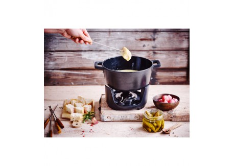Nori Service à Fondue Fonte Emaillée Noir Mat 2 L