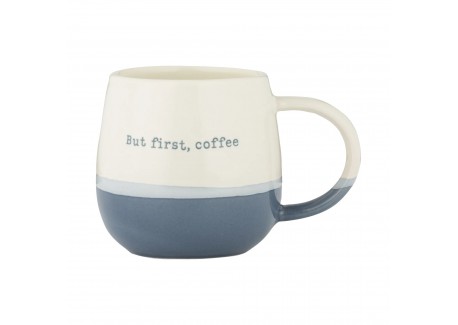 Koffiebeker Blauw But First, Coffee 340 ml