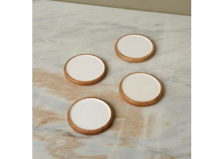 Sous Verre Ronds Bois de Manguier et Résine Blanche 4 pcs
