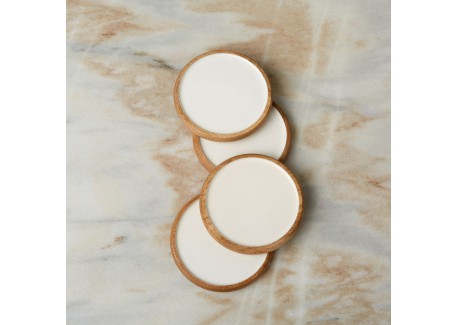 Sous Verre Ronds Bois de Manguier et Résine Blanche 4 pcs