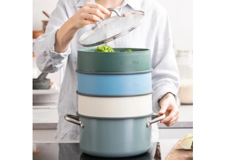 Steamy Panier Vapeur Empilable en Silicone 24 cm Crème