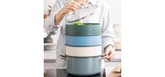Steamy Panier Vapeur Empilable en Silicone 24 cm Crème