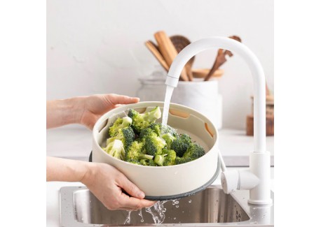 Steamy Panier Vapeur Empilable en Silicone 24 cm Crème