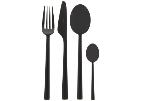 Rondo Set Couverts 24 pcs Brossé Noir + Coffret en Bois 