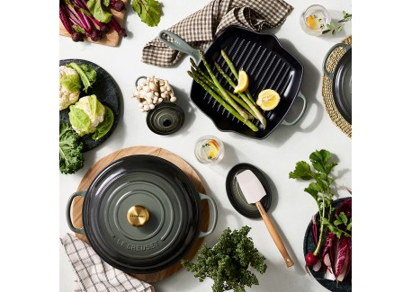 Poêle en Fonte Skillet Grill Carré 26 cm Vert Thym