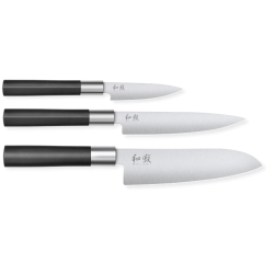 Wasabi Black Set 3 Couteaux Santoku 16,5 + à Trancher 15 + Office 10 -