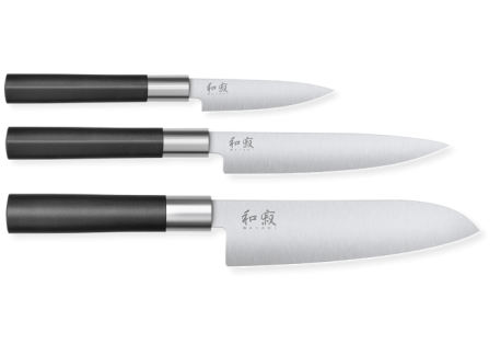 Wasabi Black Set 3 Couteaux Santoku 16,5 + à Trancher 15 + Office 10 -