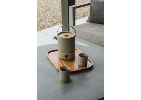 Uméa Set Théière avec Infuseur & Réchaud en Céramique Beige Sable 1,2