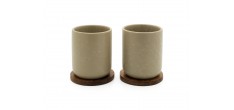 Uméa Set 2 Tasses Céramique 20 cl  Beige Sable + Support Bois Acacia -