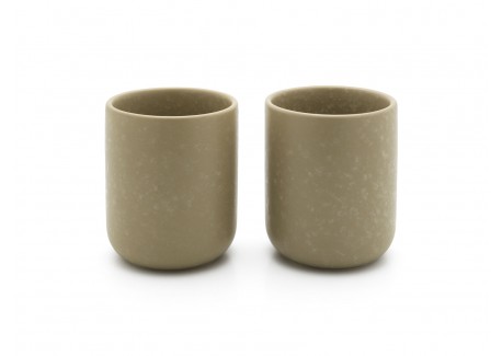 Uméa Set 2 Tasses Céramique 20 cl  Beige Sable + Support Bois 