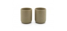 Uméa Set 2 Tasses Céramique 20 cl  Beige Sable + Support Bois Acacia -