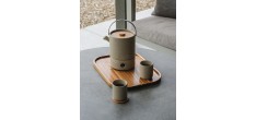 Uméa Set 2 Tasses Céramique 20 cl  Beige Sable + Support Bois Acacia -