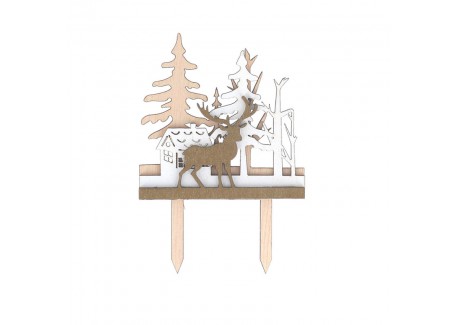 Decoratie voor Kerstlog/Gebak Houten Kerstbos 10x7 cm