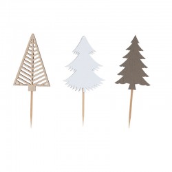 Décoration pour Bûche/Pâtisserie Sapins de Noël en Bois 12 cm 3 pcs -D
