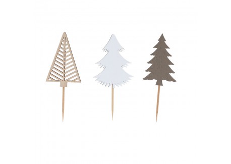 Decoratie voor Kerstog/gebak Houten kerstbomen 12 cm 3 st