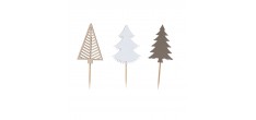 Décoration pour Bûche/Pâtisserie Sapins de Noël en Bois 12 cm 3 pcs -D