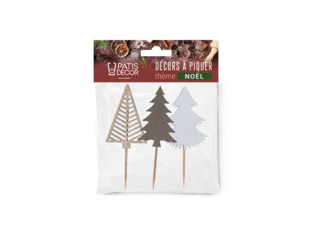 Décoration pour Bûche/Pâtisserie Sapins de Noël en Bois 12 cm 3 pcs -D
