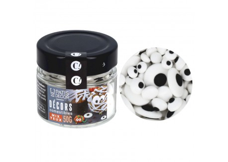 Décors Comestibles Sucrés Mix Yeux 3 Tailles Blanc et Noir 50g 