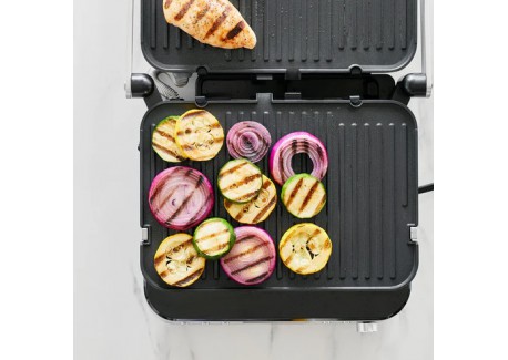 Bistro Grill et Plancha Electrique en Inox Plaques Réversibles 2 en 1