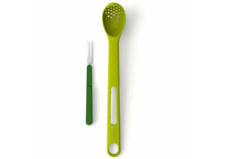 Scoop & Pick Longue Cuillère perforée et Fourchette 2-en-1 Vert