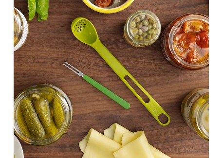 Scoop & Pick Longue Cuillère perforée et Fourchette 2-en-1 Vert