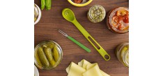 Scoop & Pick Longue Cuillère perforée et Fourchette 2-en-1 Vert