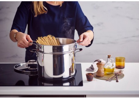 Chef Marmite Inox 24 cm 7,6 L avec Couvercle + Panier à Pates