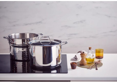 Chef Marmite Inox 24 cm 7,6 L avec Couvercle + Panier à Pates