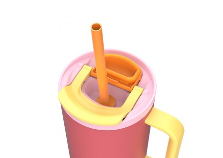 Rio Gourde Isotherme avec Paille Rétractable 950 ml Rose Pink Papaya -