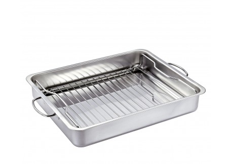 Style Plat à Rôtir Rectangulaire Inox + Grille 40 x 31,5 cm 
