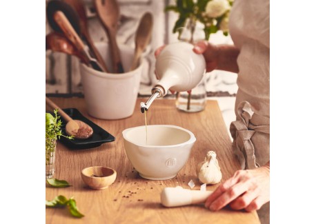 Bouteille Céramique Vinaigre avec Bec Verseur 0,4 L Argile Blanc Cassé