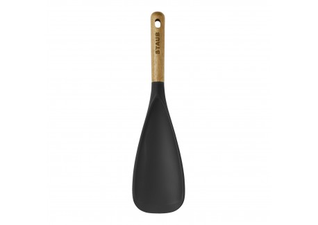 Zwarte Siliconen Lepel Spatel Houten Handvat 30 cm