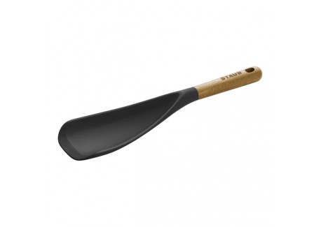 Spatule Cuillère Silicone Noir Manche Bois 30 cm