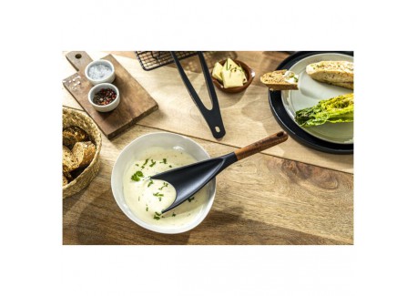 Spatule Cuillère Silicone Noir Manche Bois 30 cm