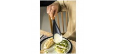 Spatule Cuillère Silicone Noir Manche Bois 30 cm