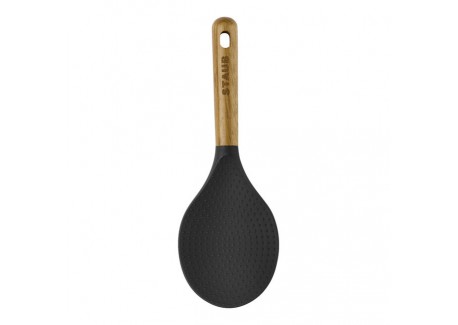 Cuillère à Riz Silicone Noir Manche Bois 22 cm