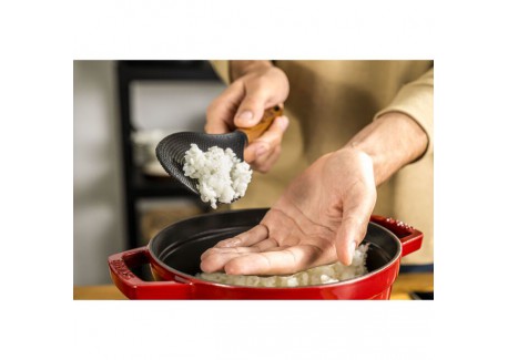 Cuillère à Riz Silicone Noir Manche Bois 22 cm