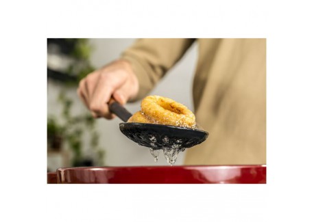 Ecumoire Friture Silicone Noir Manche Bois 31 cm