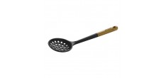 Ecumoire Friture Silicone Noir Manche Bois 31 cm
