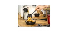 Ecumoire Friture Silicone Noir Manche Bois 31 cm
