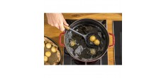 Ecumoire Friture Silicone Noir Manche Bois 31 cm