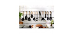 Ecumoire Friture Silicone Noir Manche Bois 31 cm