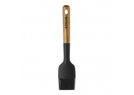 Zwarte siliconen bakkwast met houten handvat 22 cm