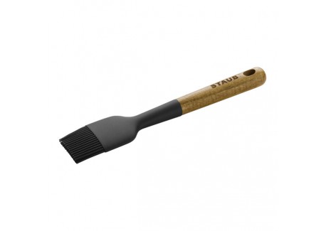 Zwarte siliconen bakkwast met houten handvat 22 cm
