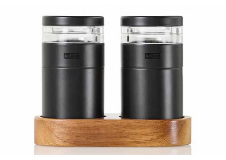 Molto Duo Moulins à Poivre et à Sel Noir 8,5 cm + Base Bois Acacia 