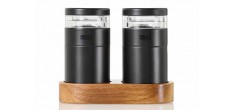 Molto Duo Moulins à Poivre et à Sel Noir 8,5 cm + Base Bois Acacia 