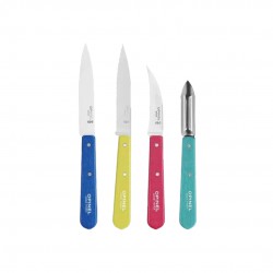 Coffret Les Essentiels Pop 80 3 Couteaux + Eplucheur Inox Manche en Bo