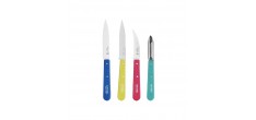 Coffret Les Essentiels Pop 80 3 Couteaux + Eplucheur Inox Manche en Bo